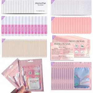 Disposable Nail Supplies Kits,Professional Manicure Press On Nail Tool Kit with Nail File,Adhesive Tabs,Nail Glue,Sticks, Prep Pads,Bags,Cards for Nail Business (140pcs20set-pink)