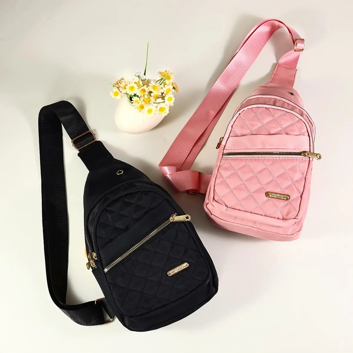 Quilted Sling Bag Crossbody Chest Bag Fashion Shoulder Bag Travel Daypack with Adjustable Strap