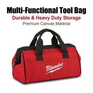Milwaukee Tool Bag Wide-Mouth Storage Organizer With Heavy-Duty Zipper and External Pockets for Electric Tools Repair Maintenance and DIY Work