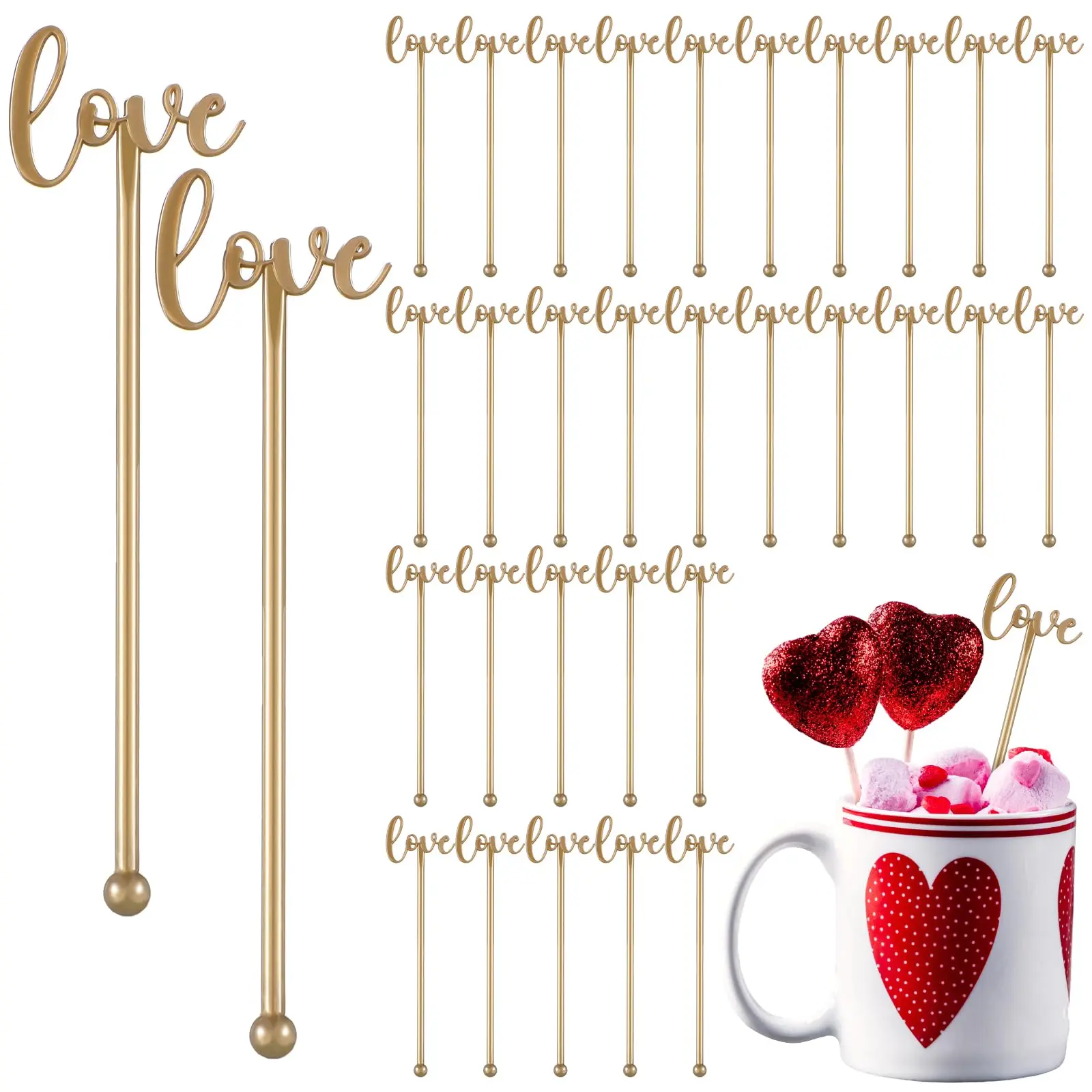 30 Wedding Coffee And Cocktail Love Stirrers 6 Inch Reusable Plastic Drink Stirrer Sticks Stir Sticks(gold)