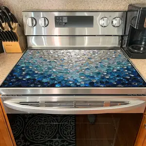 1PC heat insulation pad Blue & White Gemstone Mosaic Felt Heat Resistant Mat - Non-Slip Washable Dust-Proof Kitchen Decor Pad for Stove, Table, Washer, Fridge, Bathroom & Appliances