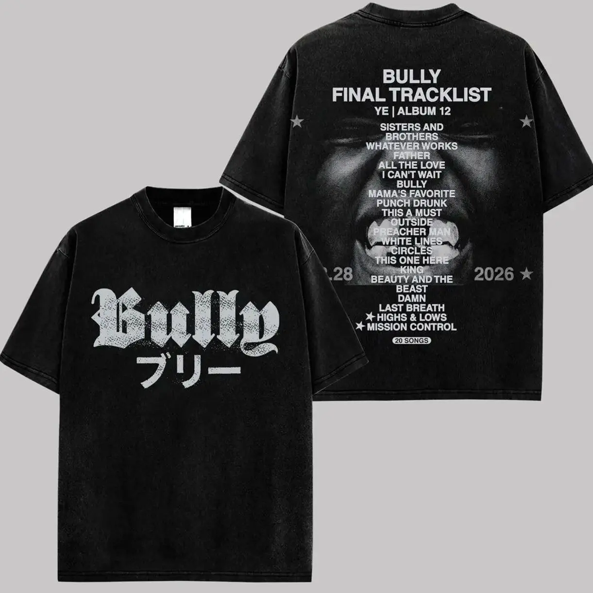 Bully Album 12 Tracklist Premium Washed Cotton T-Shirt (Made In US), Hip Hop Rap Graphic Tee, Urban Streetwear Shirt, Music Album Inspired Tee, Vintage Rap Merch, Unisex Fan Gift IQI GT0