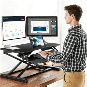 Height Adjustable Standing Desks Ergonomic Dual Monitor Converter +Keyboard Tray