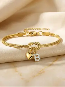 Heart Infinity Symbol Fashion 18k Gold Plated Stainless Steel Bracelet, Couple Friendship Letter Bracelet, Elegant All Seasons Jewelry, Letter Link Bracelet, Heart Lock Bracelet