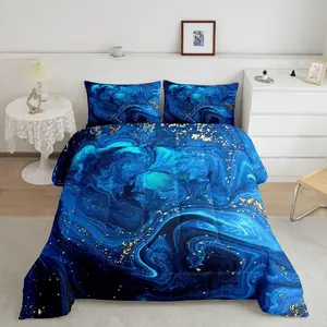 Stone Pattern Comforter Set,Ocean Blue Marble Bedding Set,Trippy Fluid Liquid Down Comforter,Gypsy Quilt Set,Blue Tie Dye Comforter Sets
