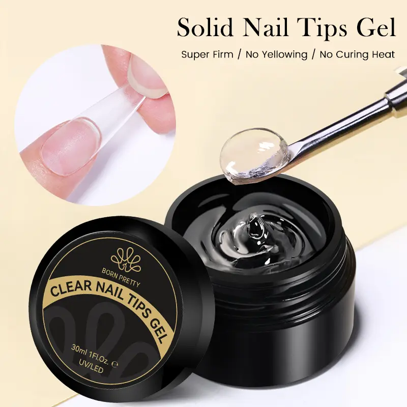 BORN PRETTY 30ml Solid Nail Tips Gel for Press on Nails Adhesive Tip Gel Nail Art Easy To Use DIY At Home French Nail Art Nail Care Safe&Clean Nail Gel  Christmas Nails