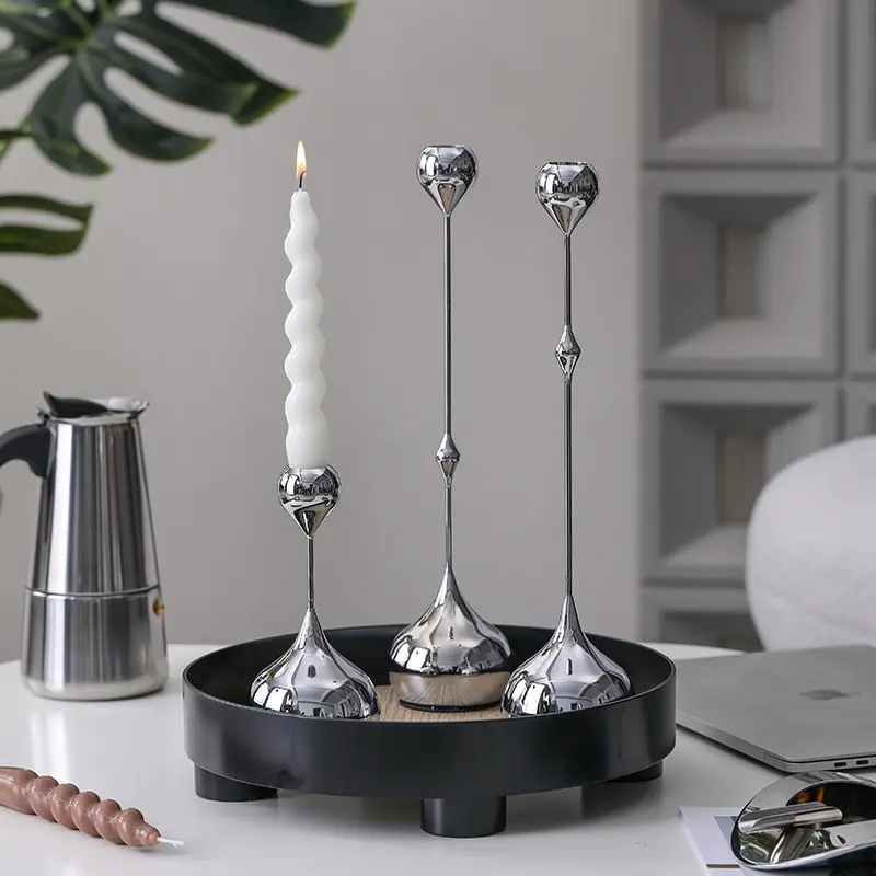 3Pcs Silver Teardrop Metal Taper Candle Holders, Polished Iron Elegant Light Luxury Candlesticks, Table Centerpieces for Home, Hotel, Christmas, Fall, Halloween, Ceremony, Birthday & Holiday Decor, Candles Not Included