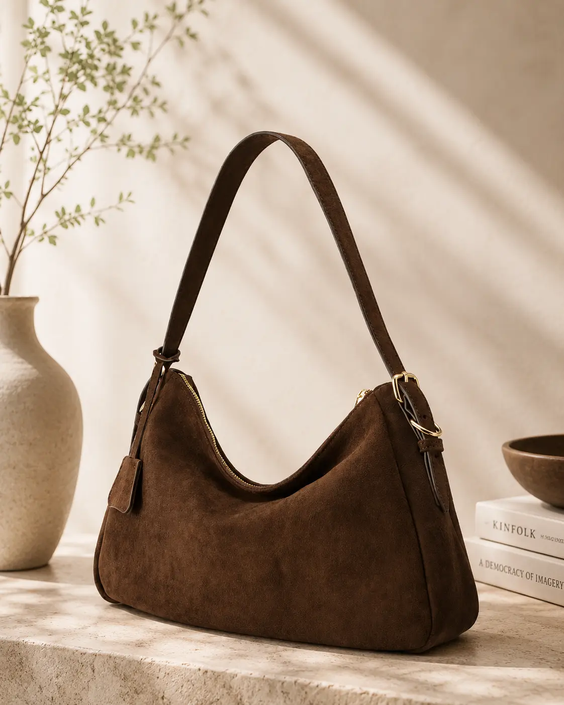 FAUX SUEDE TOTE BAG