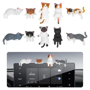 10 Pcs Cat Car Interior Accessories, Funny Cute Car Figurines, Dashboard Decorations, Mini Rearview Mirror, Universal Desk Decor for Women Girls, Car Decoration Set