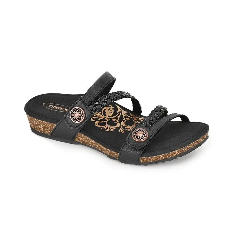 Aetrex Janey Braided Slide | Women's Orthotic Slides with Arch Support for Foot Pain Relief
