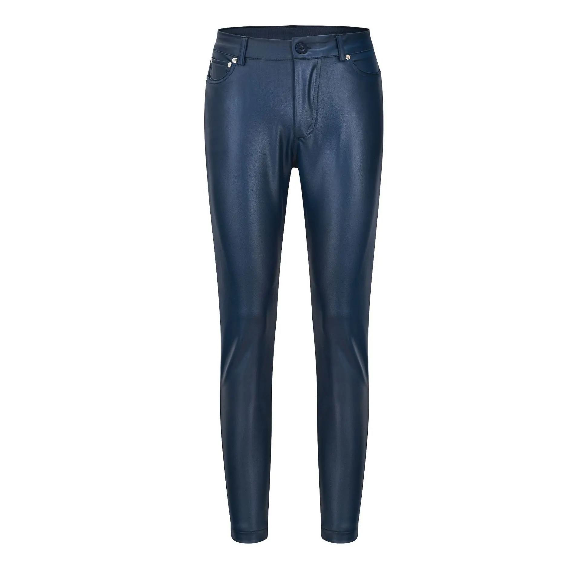 Women's Minimalist Solid-Color Butt-Lifting High-Waist Slim-Fitting PU Leather Pants - Fall/Winter Casual Chic Trousers with Basic Pockets, Slim-Fitting Pants
