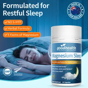 Goodhealth Magnesium Sleep Support - California Poppy & Passionflower & Ashwagandha - Triple Magnesium Complex - Herbal Formula for Stress Relief & Deep Sleep - Energy & Overall Fitness Healthcare - Vitamins -GMP, NZ Made - 30 Capsules - Supplement Edible
