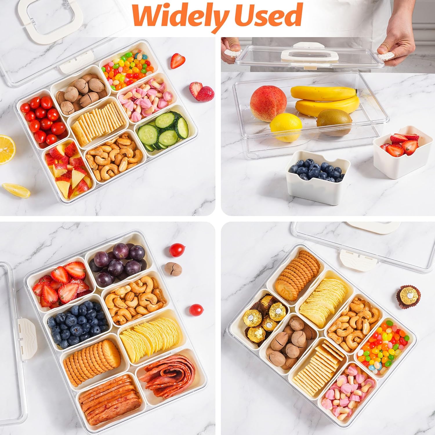 Snackle Box Container Portable Snack Organizer with Lid & Handle 8 Divided Compartments for Kids Candy Fruit Nuts Veggies Road Trips Beach Picnic Party Travel 1 Pack ware tubber meal prep supplies kitchen plate