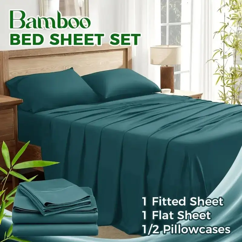 2200TC 100% Viscose from Bamboo Sheets Set - 3/4pcs Child Sheet Set Ultra Soft Bamboo Sheet - Super Cooling & Breathable - Perfect for Hot Sleepers Hotel Quality Bedding Sheets Set King Size Queen Bamboo Sheets All-Season Luxury Bed Sheets