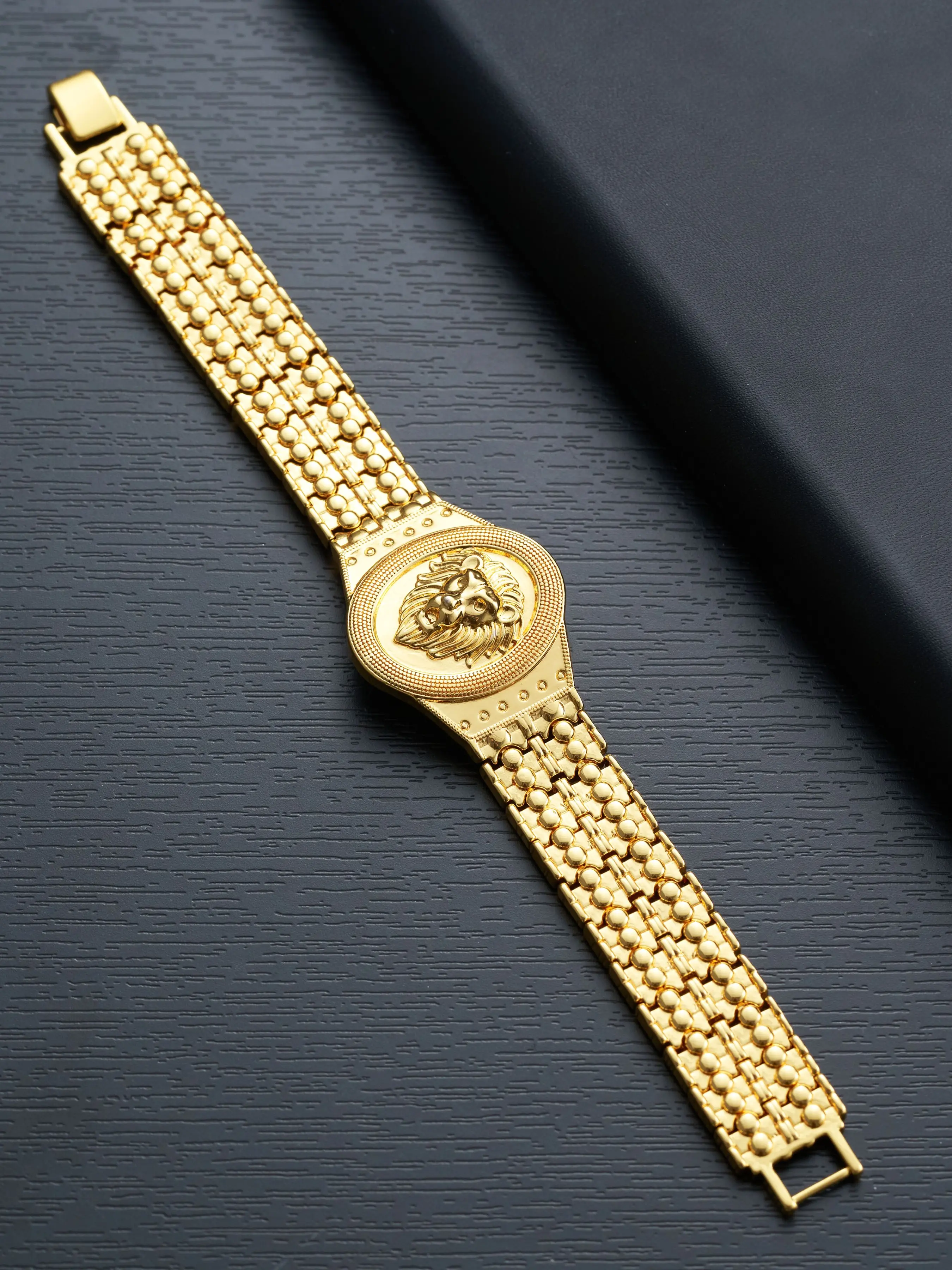 Fashion 18k Gold Plated Lion Head Bracelet, Bracelets Jewelry, Fashion Wrist Jewelry, Punk Hip Hop Couple Jewelry, Business Streetwear, Daily Wear, Father's Day Gift