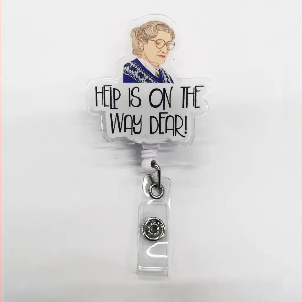 Acrylic Badge Reel with Help Is on the Way Dear Quote, Unique Character Design, Office ID Holder, Essential for Workplace Professionals, Badge Reels Retractable, Retractable Badge Holders, Badge Accessories, Office Supplies