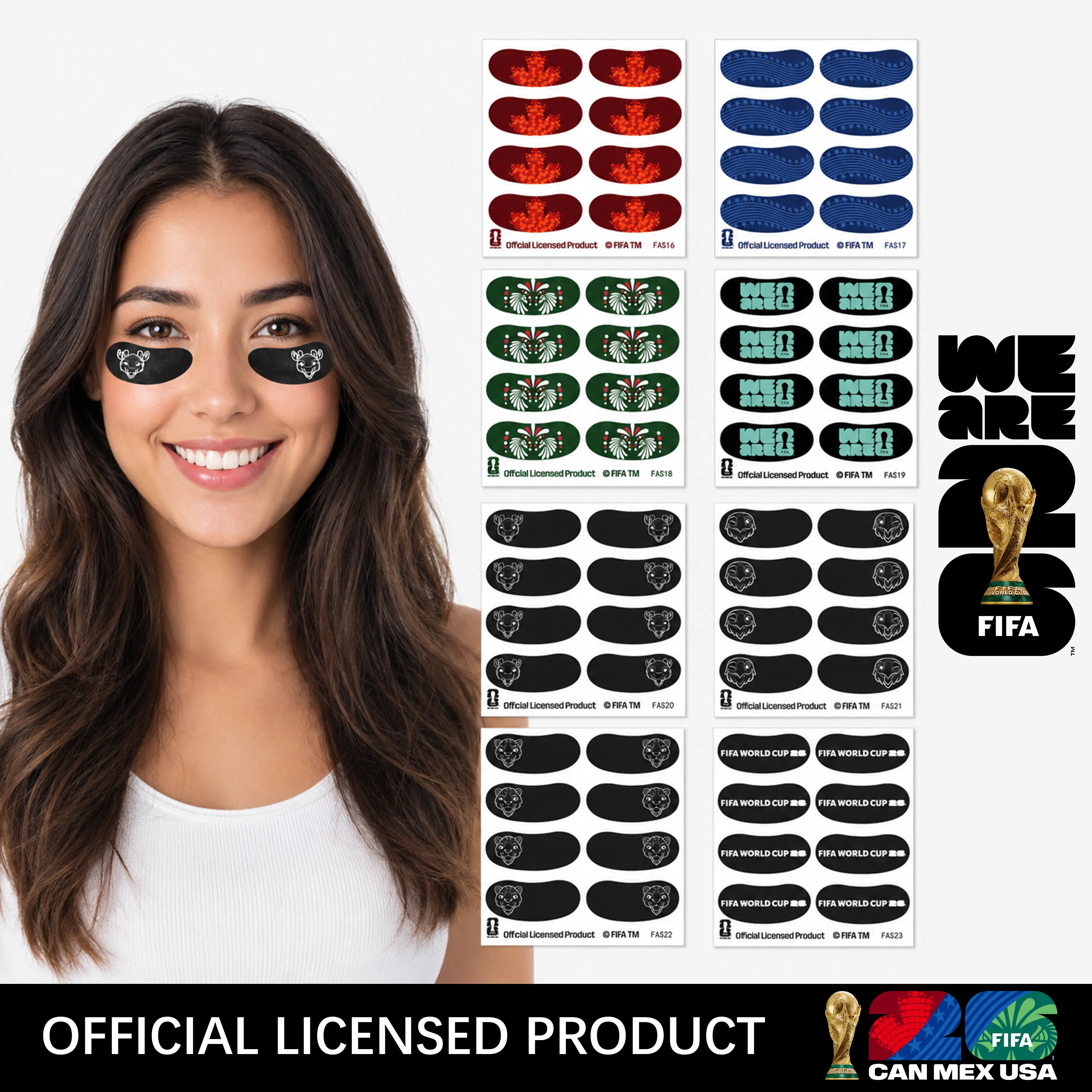 FIFA Official Licensed Reusable Unisex Sticker Set - Durable Eye Strips (32 Pairs), Sports, Fun and Sporty, Soccer/Baseball Fit for Adult Game Day, Party Use, Includes Sticker