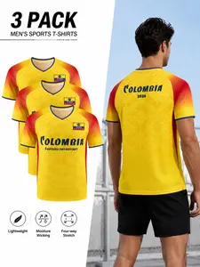 3-Pack Men's Columbia Style Soccer Jerseys, Moisture-Wicking Breathable Quick-Dry Football Tops, Lightweight Stretch Sport Tees for Training & Daily Wear