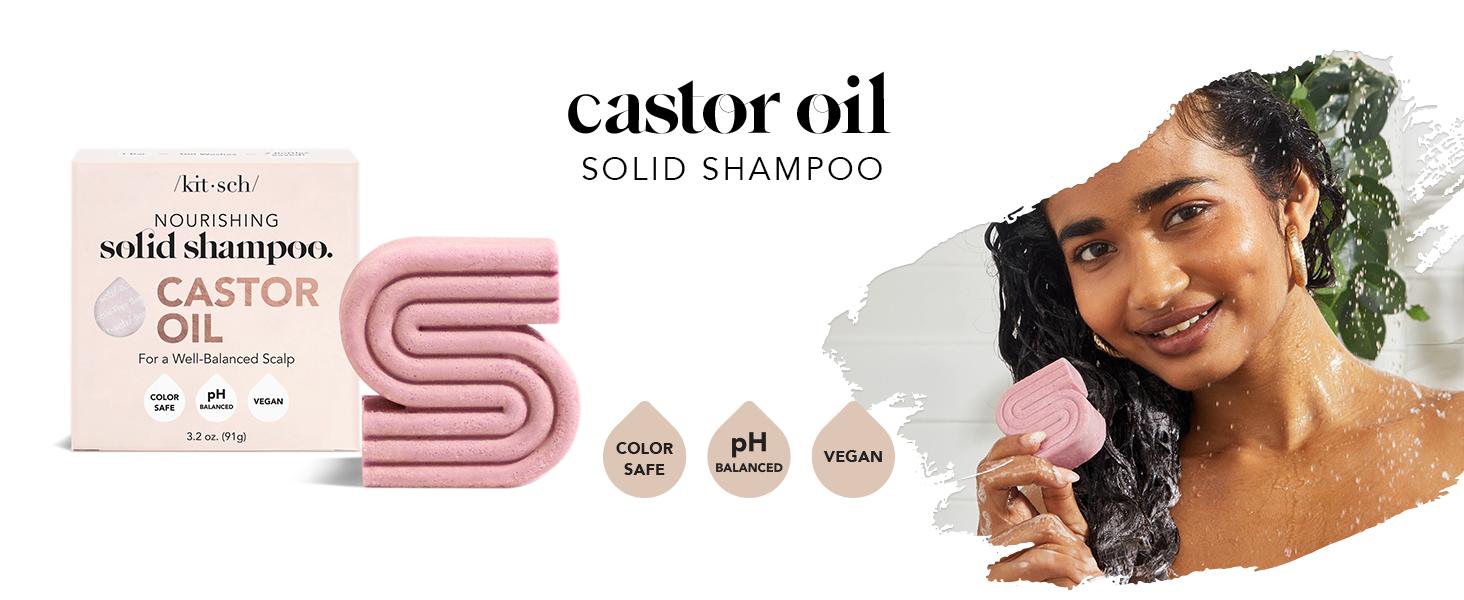 Kitsch Castor Oil Shampoo Bar for Hydration and Moisture, Vegan, Natural Solid Shampoo, Made in USA, Strengthens and Nourishes, Paraben-Free, 3.2oz