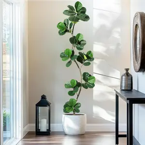 Lifelike Fake Fiddle Leaf Fig Tree - 7FT Lifelike Fake Plant, Decorative Artificial Plant with Black Cement Pot, Indoor Home Decoration for Home & Office Ornament