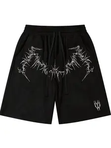 Men's Embroidery Shorts, Loose Casual Comfy Breathable Shorts for Summer, Men's Bottoms for Daily Wear, Solid Colour Shorts, Elastic Loose Shorts, Embroidered Shorts