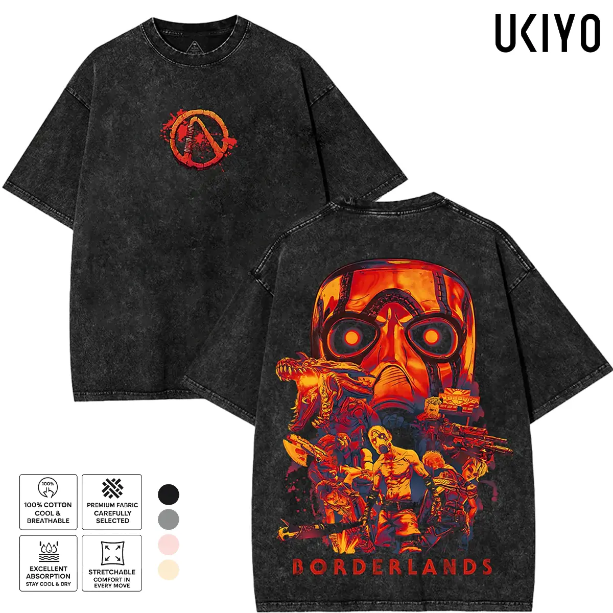 Borderlands 4 T-Shirt Psycho Mask Vault Hunter Graphic Tee Vintage Acid Wash Heavyweight Cotton Oversized T-Shirt Looter Shooter Gaming Merch Streetwear Top USA