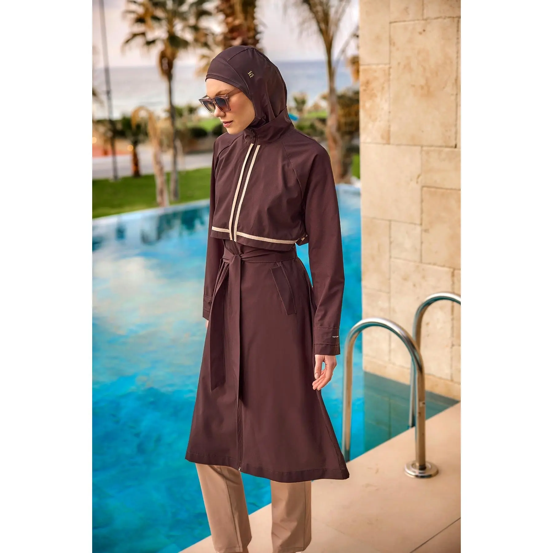 Women's Minimalist Burkini Set, 4-Piece Full Coverage Swimwear for the Beach with Water-Repellent Fabric, UPF50+, & Bustier with Removable Padding, S - 3XL, Leggings, Long Sleeve