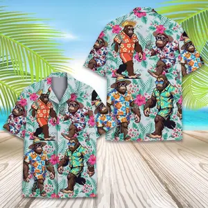 [NEW] Tropical Bigfoot Hawaiian Shirt Men Women Youth, Summer Beach Monster Shirt, Floral Aloha Beach Short Sleeve Button Down Shirt