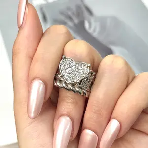 Heart Cluster Pavé-Set Ring, 5A CZ Stone, Bold Engagment Rings Statement Jewelry for Women/Men (18K Gold Plated/Silver Options)