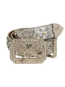 Y2K Hip-Hop New Trend Heavy Embellished Eagle Buckle Belt, Rhinestone Decor Belt, Multi-Color Options, 3D Diamond-Eagle Clasp, Dual Row Rivets & Crystal Strap, Statement Belts