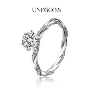 UniMoiss 1ct Round Moissanite Rope Ring Daily Costume Jewelry Accessories Perfect Birthday Wedding Engagement Anniversary Gifts for Women