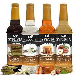 Syruvia Coffee Syrup Variety Pack – Dubai Chocolate, Vanilla, Caramel & Hazelnut Flavored Syrup – Perfect for Hot Coffee, Iced Coffee & Desserts – 25.4 Fl oz Bottles (4 Pack)