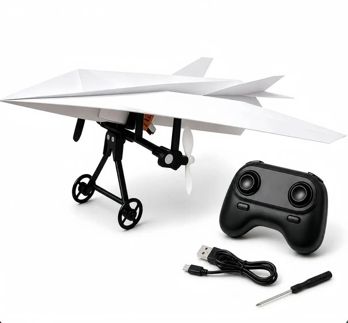 RC Paper Airplane Kit, Remote Control Plane with Gyro Stabilizer & Dual Propellers, DIY Foldable Flying Toy, Easy-to-Fly STEM Toy, Birthday Gift for Kids Boys & Adults