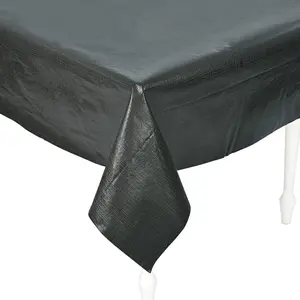 54" x 108" Black Rectangle Vinyl Tablecloth with Flannel Back