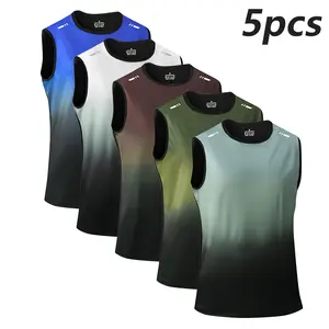 Pack of 5 summer men’s outdoor casual tank tops featuring a gradient design—versatile for hiking and outdoor leisure; cool and breathable, suitable for everyday workouts, running, cycling, fishing, basketball, and home activities,Summervibes