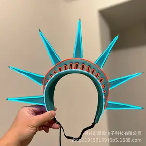 EL Wire Light-Up Statue of Liberty Crown Headband, Glowing Liberty Headpiece for Halloween Cosplay, Party Photo Booth Festive Dress-Up Prop (Party Hats, Masks & Accessories)