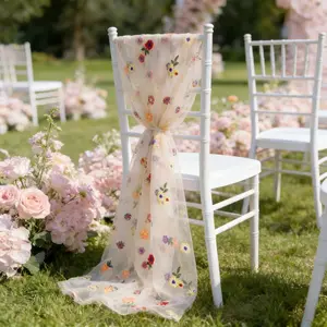 Set of 1, 3 sizes to choose from, light beige embroidered floral mesh, polyester fabric, Elegant floral fabric, suitable for wedding and party decoration, decorative arches/bridal headbands/table flags