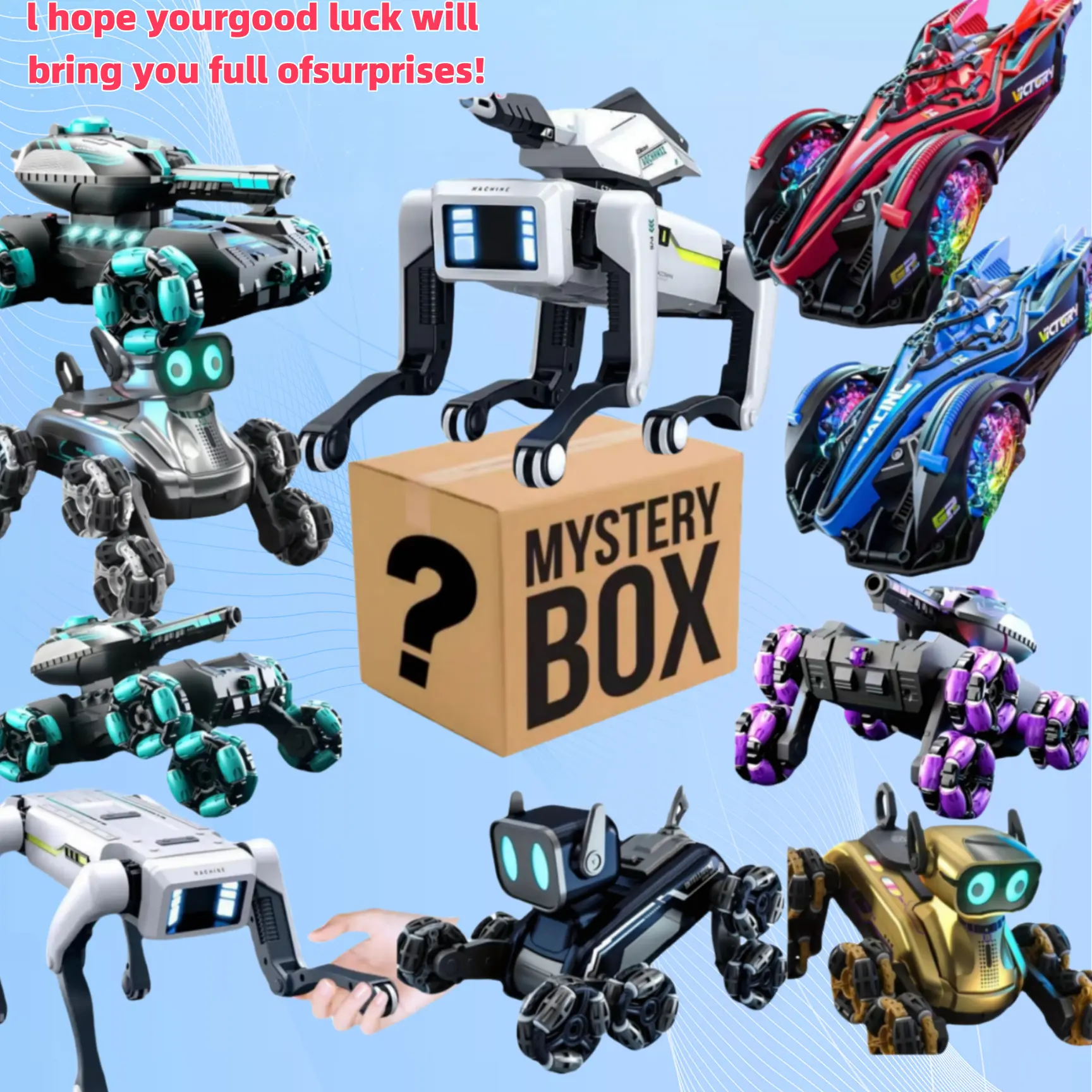 2025 Mysterious AI Smart Toy Box, including absolutely surprising value, AI programmable toys, AI voice command toys, interactive robot dogs, climbing off-road vehicles, gifts brought by good luck