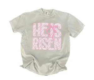 He Is Risen Pink Floral on Comfort Colors Bay Tee