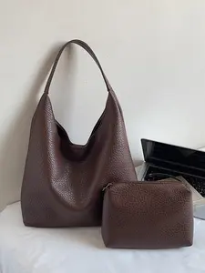 Women's Fashionable Shoulder Bag Set, Autumn Winter Two-Piece Design, Solid Color Large Capacity Versatile Practical Daily Commuting Shopping Use Daily Commuter Purse