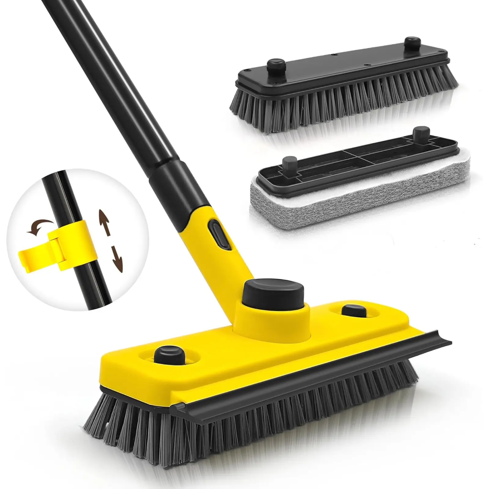 Shower Cleaning Brush, 53.5 inches Long Handle Scrubbing Brush, 3-in-1 Bathroom Tub Tile Scrubber Mop with Squeegee for Bathtub Sink Tile Floor Wall Glass Deck (Yellow)