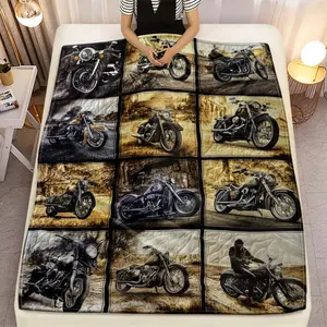 Single Piece Motorcycle Blanket in Grid Design - a Lightweight Bedding Option for Home Use, Perfect for Sofas, Beds, Travel, Camping, Living Rooms, Offices, And Chairs. Made from Soft And Warm Fabric with a Digital Print----Warm Haven Textiles