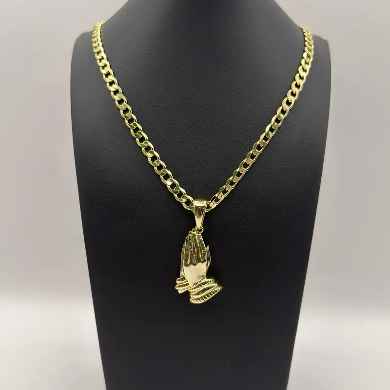 Gold Color Prayer Hands Pendant Necklace for Men and Women, Elegant Design, Perfect for Daily Wear and Special Occasions