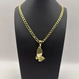 Gold Color Prayer Hands Pendant Necklace for Men and Women, Elegant Design, Perfect for Daily Wear and Special Occasions