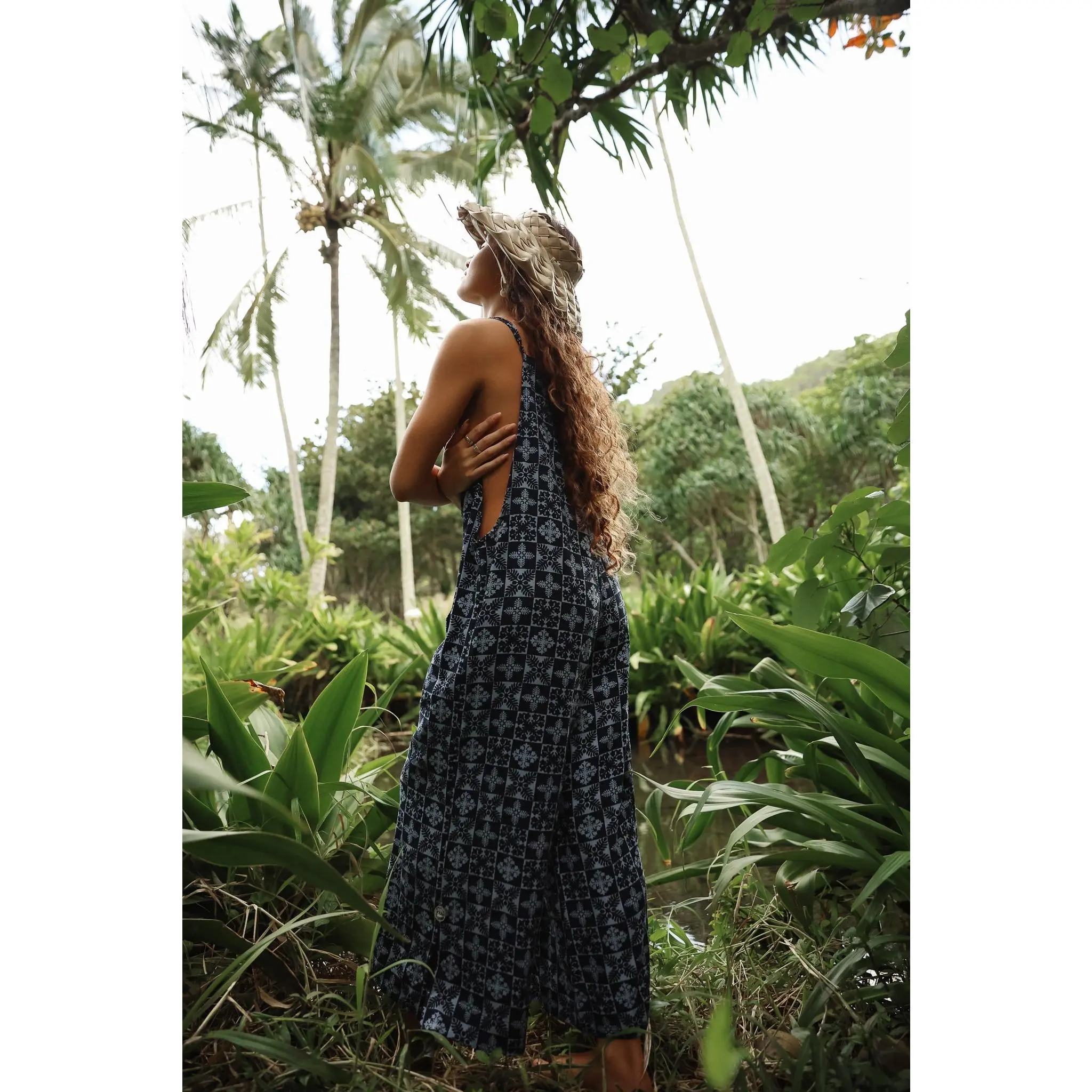 Aloha Print Overalls - Navy Quilted Ulu