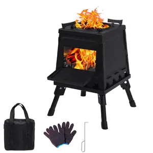 Portable Wood Stove, Detachable Burning Stove for Camping Compact Outdoor Cooking with Carrying Bag