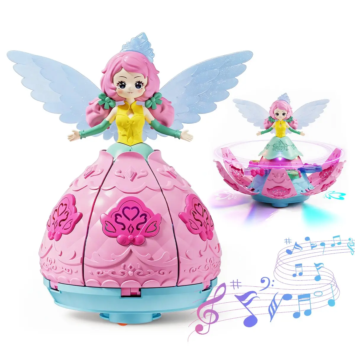 Dreamy Dancing Princess Toy, Automatic Flower Rotation, Colorful Lights Music, Omnidirectional Obstacle Avoidance, Girl's Educational Toy, Musical Light Up Play