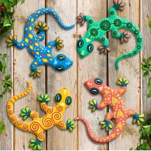 Metal Gecko Wall Decor- 4 Pack 9 inch Lizards Decoration for Outdoor Indoor Garden Backyard Fence Patio,Gift for Family Friends(4 Pack)