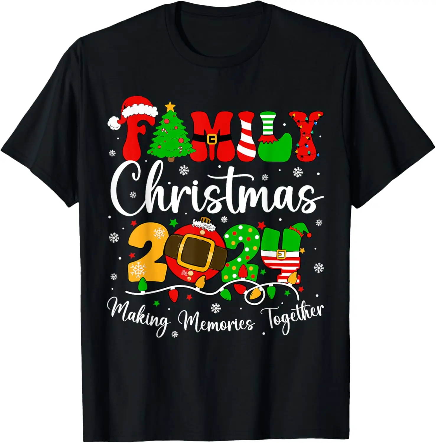 Women's 2024 Festive Print Christmas T-Shirt - Cute Cartoon Funny Santa Elf Family Matching, 100% Soft Cotton Breathable Short Sleeve Crew Neck Fashion Street Casual Fit Tee with Wide Size Range
