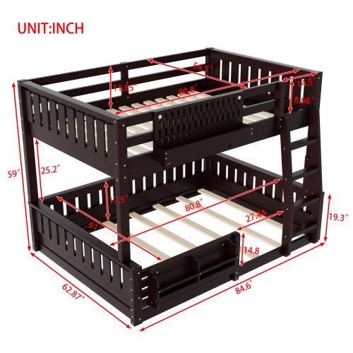 [Bellemave]Twin/Full XL/Queen Bunk Bed with Ladder and Guardrails, Pegboard and bookshelf,